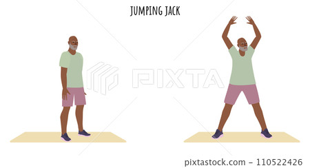 Senior man doing jumping jack exercise 110522426
