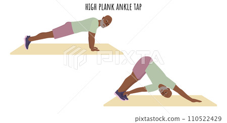 Senior man doing high plank ankle tap exercise 110522429