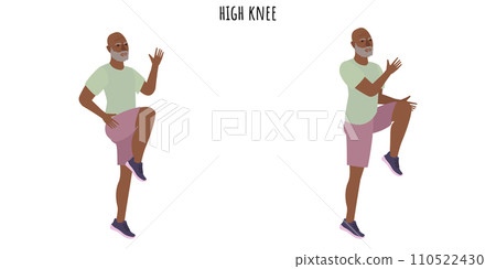 Senior man doing high knee exercise 110522430