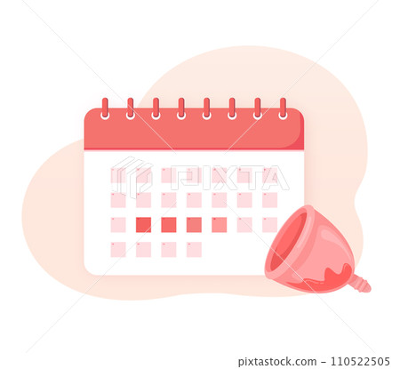 Menstrual Cup and Calendar Concept: Vector Illustration for Period Tracking and Sustainable Menstruation Products. 110522505