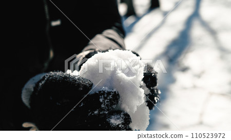 Hands with gloves holding Ice 110523972