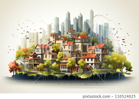 A large accumulation of houses in a small area, an example of a solution to the demographic boom. Ecologically clean city abstract illustration. 110524025