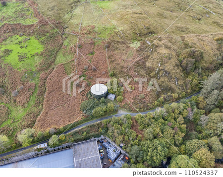 Aerial view of the Kilcar Water storage tank in County Donegal - Ireland Aerial view of the Kilcar Water storage tank in County Donegal - Ireland 110524337