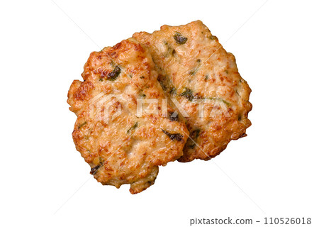 Delicious fried chicken chop or pork meat fried breaded with salt, spices and herbs 110526018