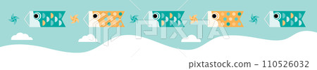 Line illustration of a carp streamer swimming in the sky 110526032
