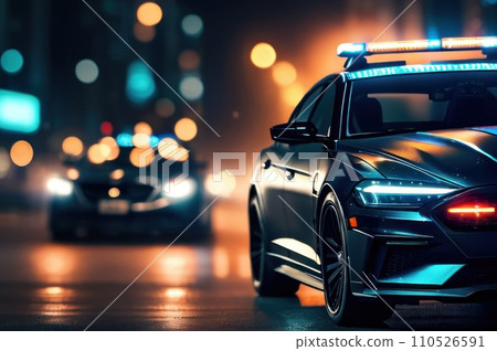 night police car lights in city. AI 110526591
