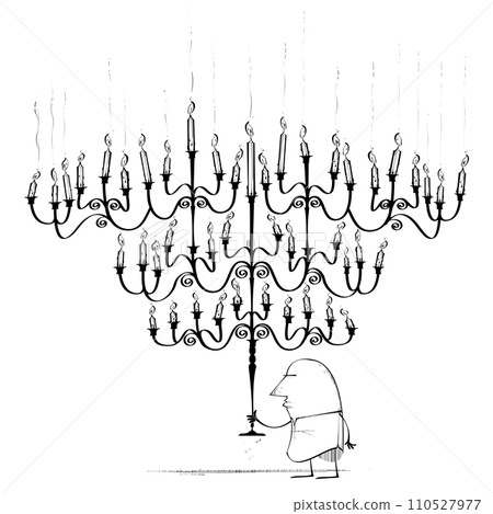 Small man with giant Candleabra 110527977