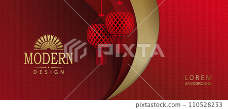 Red texture illustration, oval curtains with air lanterns 110528253