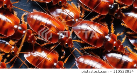 Seamless texture pattern and background of pile of cockroaches. Insectophobia, Blattophobia and blattoptera concept. Blattopterologist, Dictyopterology. AI 110528934