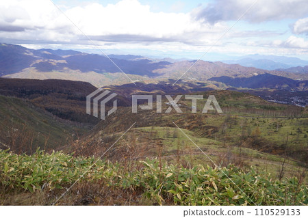 Gunma Prefecture, looking east from the rest stop on National Route 292 heading from Kusatsu to Mt. Kusatsu Shirane, October 31, 2023 110529133