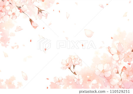 櫻花水彩畫，蓬鬆溫柔的手繪風格插畫，生成AI 110529251