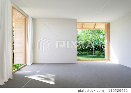 Modern contemporary loft empty room with tropical garden view 3d render 110529411