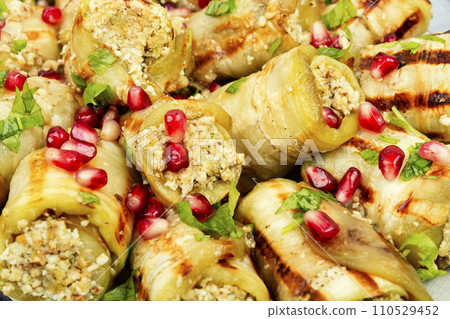 Traditional vegan Badrijani, Georgia food. 110529452