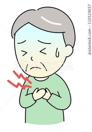 Illustration of an old man holding his chest in pain 110529657