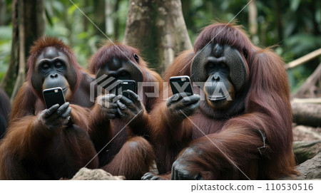 Tech-Savvy Troupe: Orangutans Embrace the Digital Age Tech-Savvy Troupe: Orangutans Embrace the Digital Age 110530516