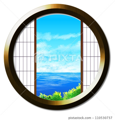 從圓窗可以看到夏日的天空和大海的風景 110530737
