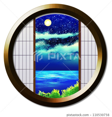 從圓窗看到的滿月和大海的風景 從圓窗看到的滿月和大海的風景 110530738