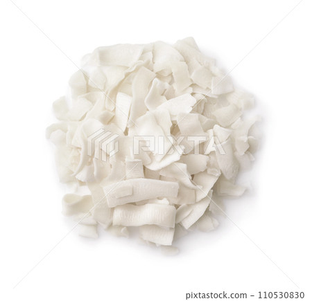 Top view of dehydrated organic coconut chips 110530830