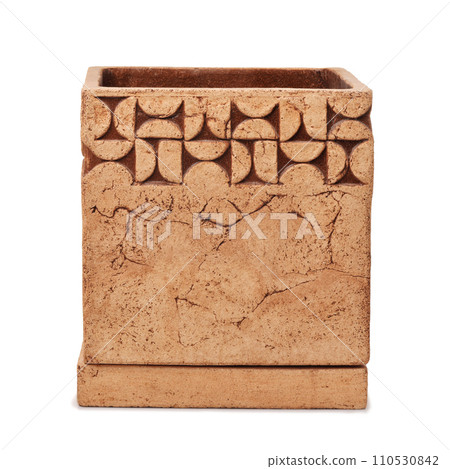 Front view of ceramic outdoor square garden pot 110530842