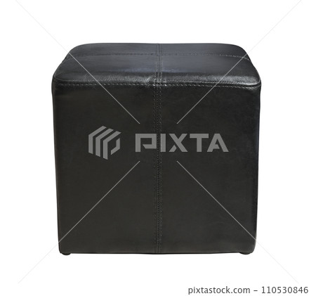 Front view of black leather cube pouf stool 110530846