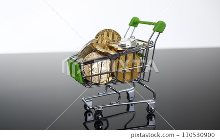 Basket from supermarket with coins crypto currency 110530900