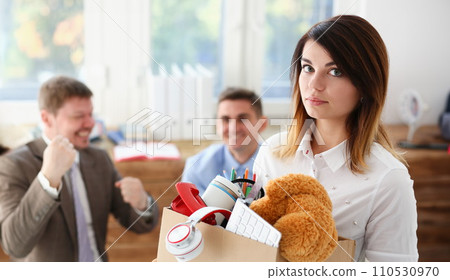 Angry yelling boss point arm to exit dismissing sad 110530970