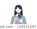 Illustration material of a woman who operates a smartphone 110531293