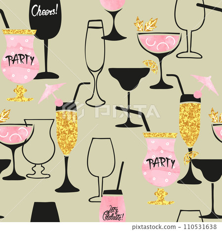 Seamless cocktail pattern. Vector alcohol background with wine glasses Seamless cocktail pattern. Vector alcohol background with wine glasses 110531638