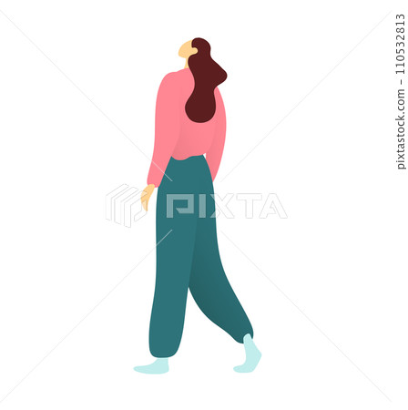 Young adult female walking in casual clothes, modern style vector illustration. Independent woman, modern lifestyle, confidence Young adult female walking in casual clothes, modern style vector illustration. Independent woman, modern lifestyle, confidence 110532813