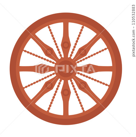 Red wagon wheel with vintage design on white background. Classic old-fashioned carriage wheel vector illustration Red wagon wheel with vintage design on white background. Classic old-fashioned carriage wheel vector illustration 110532883