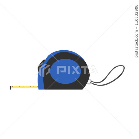 Blue and black tape measure tool side view. Precision measurement equipment for construction vector illustration Blue and black tape measure tool side view. Precision measurement equipment for construction vector illustration 110532906