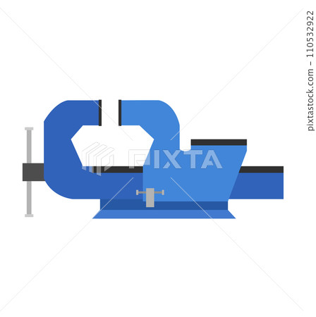 Blue bench vise tool isolated on white. Mechanic's or carpenter's workshop equipment vector illustration 110532922