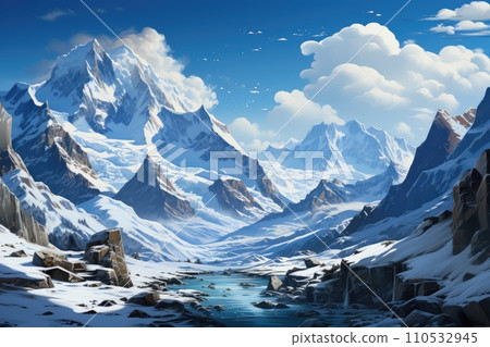 Winter mountain snowy landscape. Generative AI 110532945