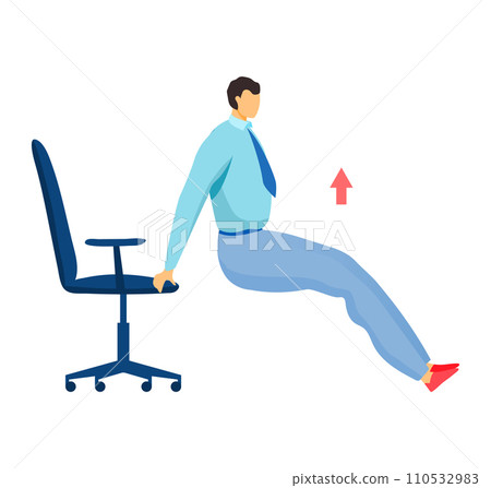 Businessman floating above office chair, lifting by unseen force, casual corporate attire. White collar levitation, magical workplace scenario. Vector illustration 110532983