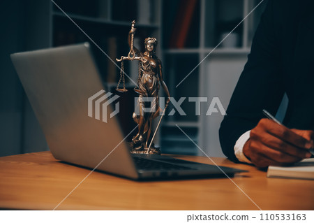 Judge gavel with Justice lawyers having team meeting at law firm background. Concepts of Law and Legal services. Judge gavel with Justice lawyers having team meeting at law firm background. Concepts of Law and Legal services. 110533163