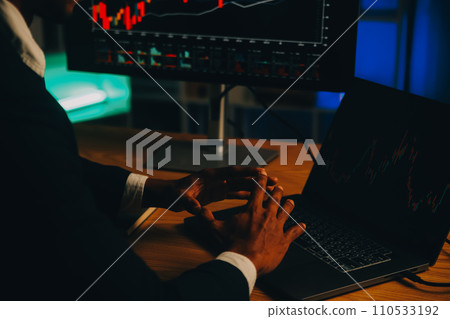 Thoughtful focused successful caucasian male stock investor, broker, financial adviser, sits at work desk, looks at computer, pensively analyze risks and prospects, rise or fall of cryptocurrency coin Thoughtful focused successful caucasian male stock investor, broker, financial adviser, sits at work desk, looks at computer, pensively analyze risks and prospects, rise or fall of cryptocurrency coin 110533192