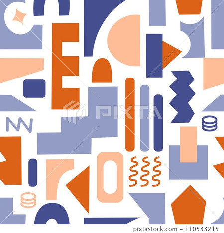 Seamless background of geometric shapes in brutalist style. Retro modern trendy graphic background. Flat vector illustration Seamless background of geometric shapes in brutalist style. Retro modern trendy graphic background. Flat vector illustration 110533215