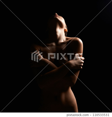 Nude Woman silhouette in the dark. Beautiful Sexy Naked Girl Nude Woman silhouette in the dark. Beautiful Sexy Naked Girl 110533531