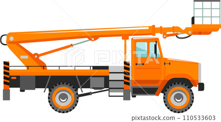 Aerial Work Platform Bucket Truck Icon in Flat Style. Vector Illustration 110533603