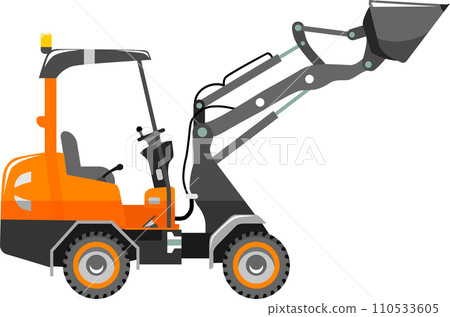 Compact Skid Steer Loader with Bucket and Wheels Icon in Flat Style. Vector Illustration 110533605