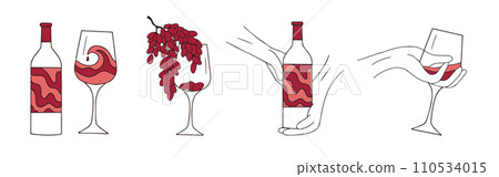 Wine bottle, glass and grapes isolated on white. Vector illustration. Vector illustration Wine bottle, glass and grapes isolated on white. Vector illustration. Vector illustration 110534015
