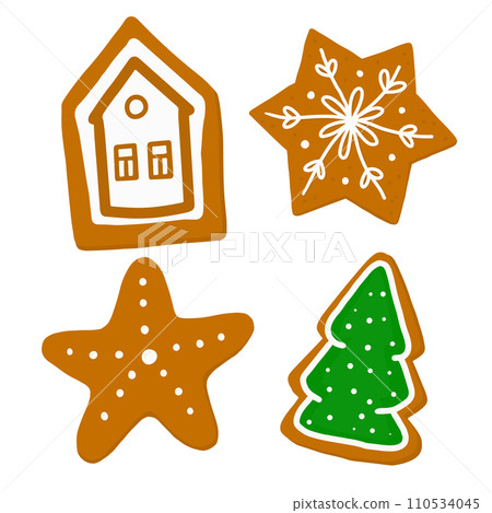 cute hand drawn cookies. vector illustration of gingerbread cookies. Holiday clip arts set. Vector illustration cute hand drawn cookies. vector illustration of gingerbread cookies. Holiday clip arts set. Vector illustration 110534045