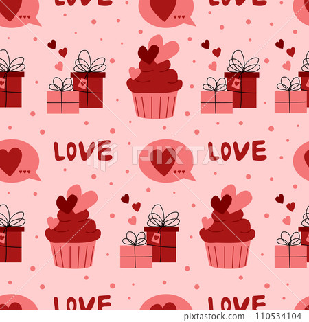Seamless pattern Valentine's day hearts gifts candy vector illustration . Vector illustration 110534104