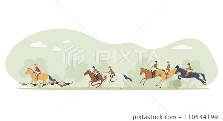 Tradition fox hunting with horse riders 110534199