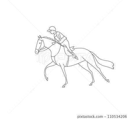 rider and a horse galloping fast 110534206