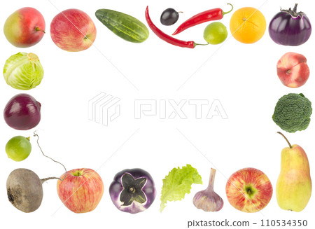 Fruits and vegetables frame isolated on white 110534350