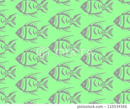 simple seamless pattern of gray graphic fish on a green background, texture, design 110534368
