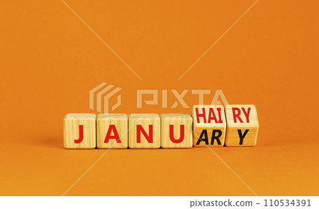 Januhairy or January symbol. Concept words Januhairy or January on beautiful wooden blocks. Beautiful orange table orange background. Social issues Januhairy or January concept. Copy space. Januhairy or January symbol. Concept words Januhairy or January on beautiful wooden blocks. Beautiful orange table orange background. Social issues Januhairy or January concept. Copy space. 110534391