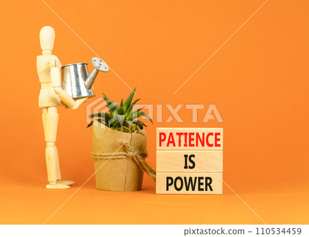 Patience is power symbol. Concept words Patience is power on beautiful wooden blocks. Beautiful orange table orange background. Businessman icon. Business and patience is power concept. Copy space. 110534459
