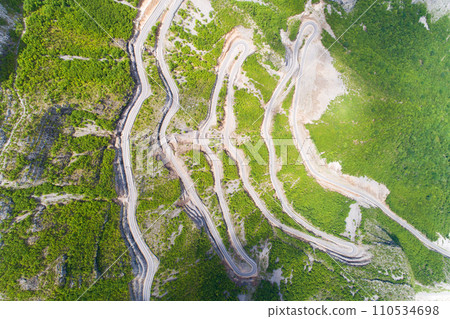 aerial view of Serpentine road in Albanian mountains aerial view of Serpentine road in Albanian mountains 110534698